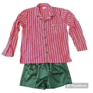Pajamagram Pajamas Christmas Candy Cane Flannel Top Satin Shorts Size Large